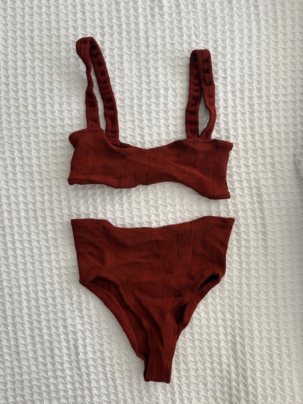 Hunza G Ribbed Two-Piece Bikini in Deep Rust